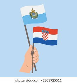 Flags of San Marino and Croatia, Hand Holding flags