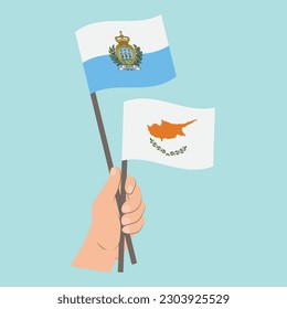 Flags of San Marino and Cyprus, Hand Holding flags