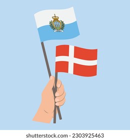 Flags of San Marino and Denmark, Hand Holding flags