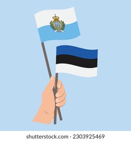 Flags of San Marino and Estonia, Hand Holding flags