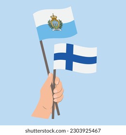 Flags of San Marino and Finland, Hand Holding flags