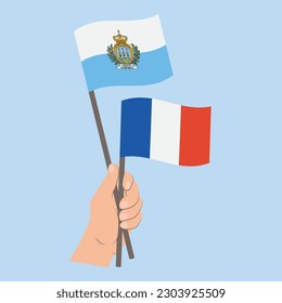 Flags of San Marino and France, Hand Holding flags