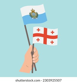 Flags of San Marino and Georgia, Hand Holding flags