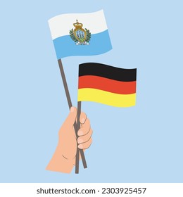 Flags of San Marino and Germany, Hand Holding flags