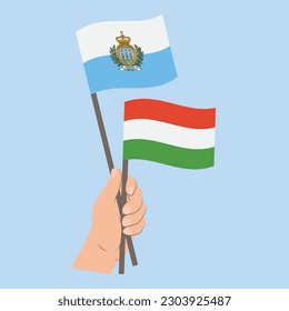 Flags of San Marino and Hungary, Hand Holding flags