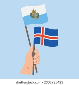 Flags of San Marino and Iceland, Hand Holding flags