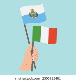 Flags of San Marino and Italy, Hand Holding flags