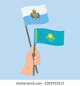 Flags of San Marino and Kazakhstan, Hand Holding flags