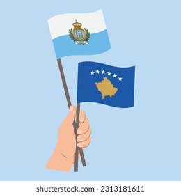 Flags of San Marino and Kosovo, Hand Holding flags