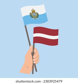 Flags of San Marino and Latvia, Hand Holding flags