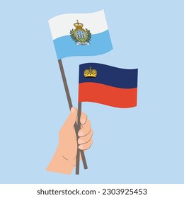 Flags of San Marino and Liechtenstein, Hand Holding flags