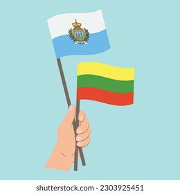 Flags of San Marino and Lithuania, Hand Holding flags