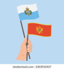 Flags of San Marino and Montenegro, Hand Holding flags