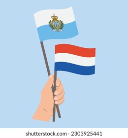 Flags of San Marino and the Netherlands, Hand Holding flags