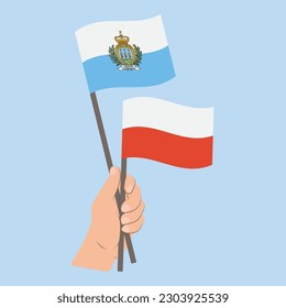 Flags of San Marino and Poland, Hand Holding flags