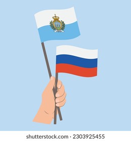 Flags of San Marino and Russia, Hand Holding flags