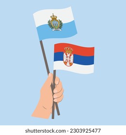 Flags of San Marino and Serbia, Hand Holding flags