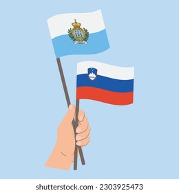 Flags of San Marino and Slovenia, Hand Holding flags