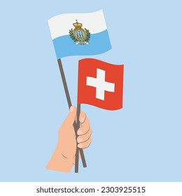 Flags of San Marino and Switzerland, Hand Holding flags