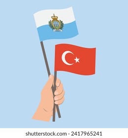 Flags of San Marino and Turkey, Hand Holding flags