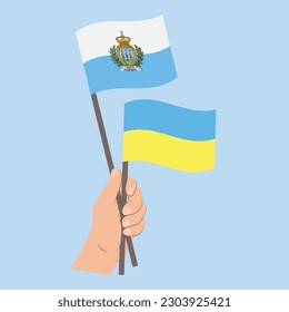 Flags of San Marino and Ukraine, Hand Holding flags