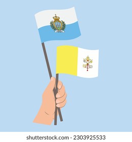 Flags of San Marino and Vatican City, Hand Holding flags