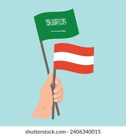 Flags of Saudi Arabia and Austria, Hand Holding flags