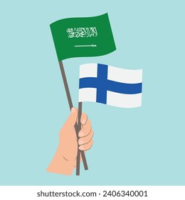 Flags of Saudi Arabia and Finland, Hand Holding flags