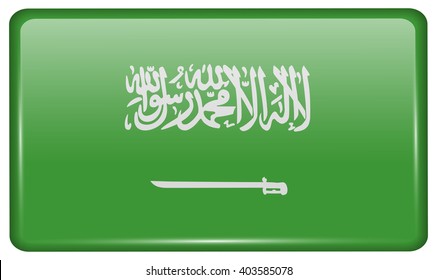 Flags of Saudi Arabia in the form of a magnet on refrigerator with reflections light. Vector illustration