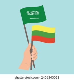 Flags of Saudi Arabia and Lithuania, Hand Holding flags