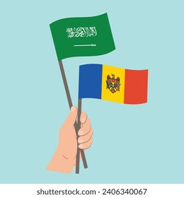 Flags of Saudi Arabia and Moldova, Hand Holding flags