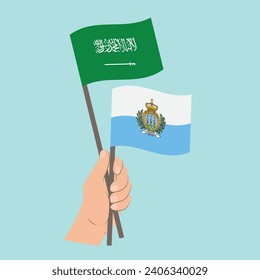 Flags of Saudi Arabia and San Marino, Hand Holding flags