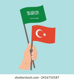 Flags of Saudi Arabia and Turkey, Hand Holding flags
