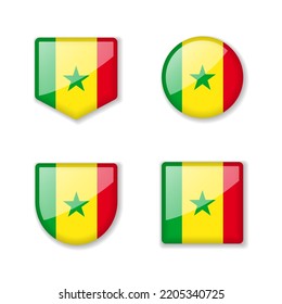 Flags of Senegal - glossy collection. Set of vector illustrations