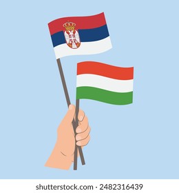 Flags of Serbia and Hungary, Hand Holding flags