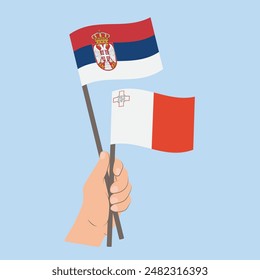 Flags of Serbia and Malta, Hand Holding flags