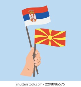 Flags of Serbia and North Macedonia, Hand Holding flags