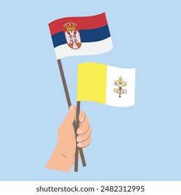 Flags of Serbia and Vatican City, Hand Holding flags
