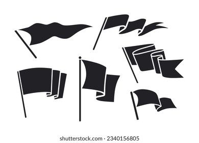 Flags set. Black and white images. Black flags on white background.