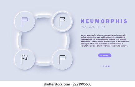 Flags set icon. Business target, goal, waving, achievement, achieve, country symbol, state, nation, winning, win, trophy, striped, rectangular, top. Society concept. Neomorphism style