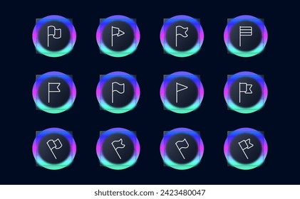 Las marcas establecen el icono de la línea. País, deporte, estado, viento, trapos, pancartas, colores, símbolo. Estilo de glasmorfismo. Icono de línea de vector para negocios y publicidad