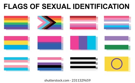 Flaggen zur sexuellen Identifizierung auf weißem Hintergrund