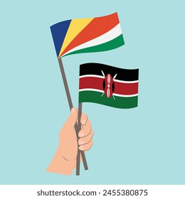 Flags of Seychelles and Kenya, Hand Holding flags