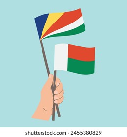 Flags of Seychelles and Madagascar, Hand Holding flags