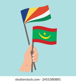 Flags of Seychelles and Mauritania, Hand Holding flags