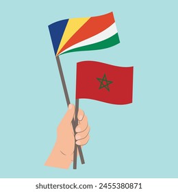 Flags of Seychelles and Morocco, Hand Holding flags