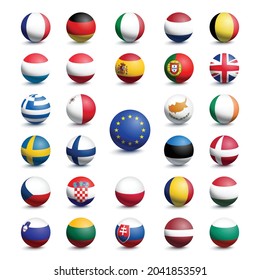 Flags in the shape of a ball of the European Union together with the United Kingdom. Vector illustration