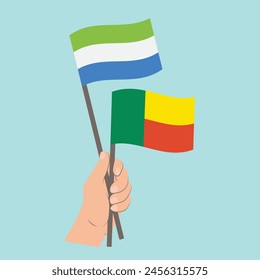 Flags of Sierra Leone and Benin, Hand Holding flags