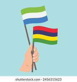 Flags of Sierra Leone and Mauritius, Hand Holding flags