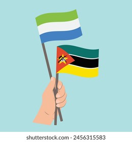 Flags of Sierra Leone and Mozambique, Hand Holding flags